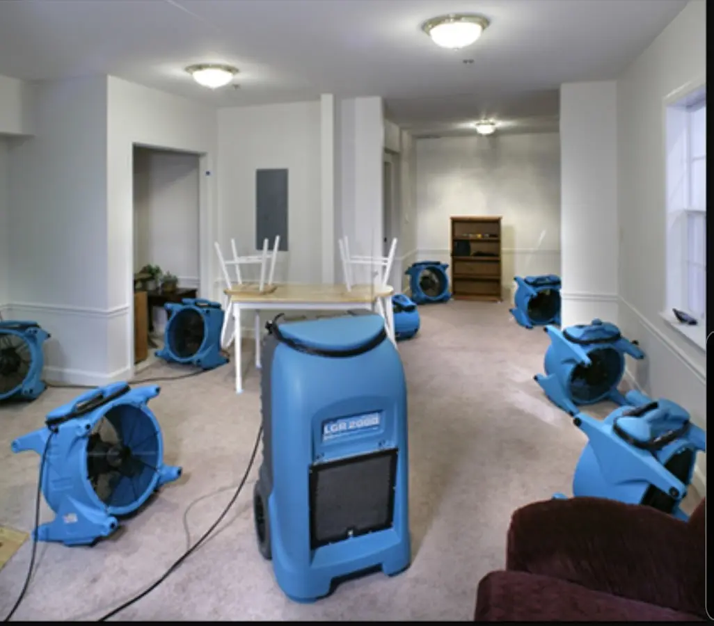 Air movers and dehumidifier setup for Water Extraction & Removal in Baton Rouge